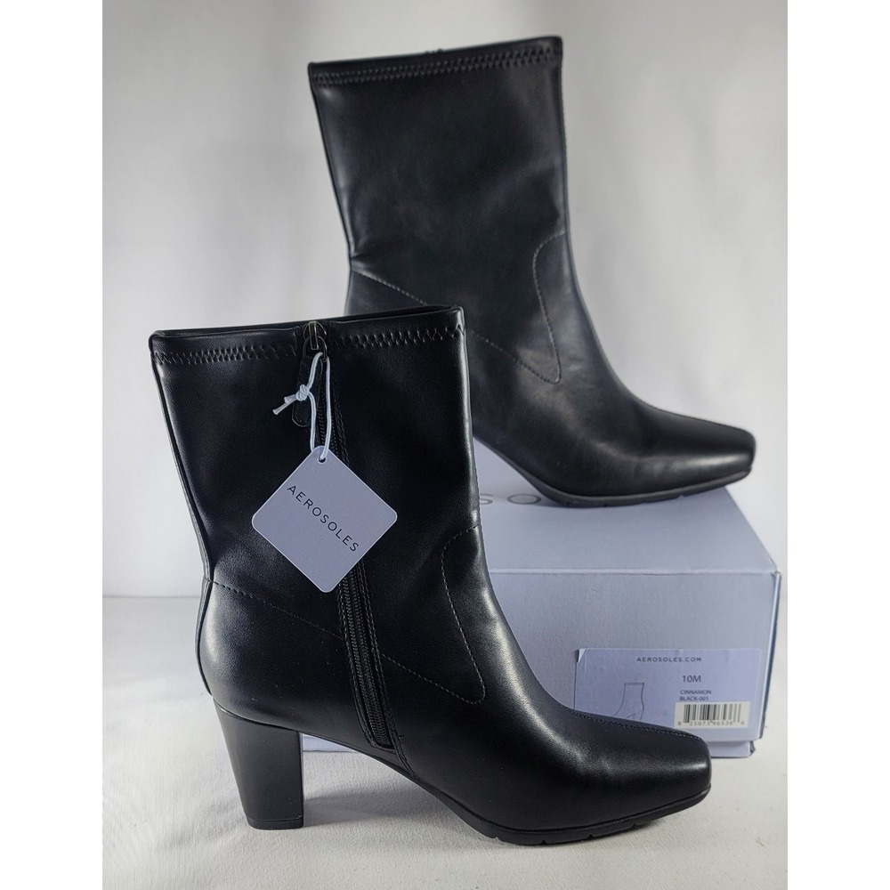 Aerosoles Women's Black‎ Cinnamon Zip-up Heeled Boots Size 10M New In Box